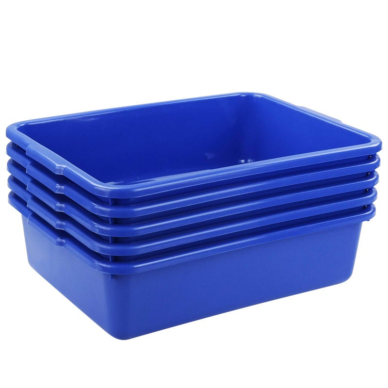 Obstnny 8 L Small Commercial Bus Tub, Plastic Dishpan Wash Basin, 5 Packs, Navy Blue - Image 1